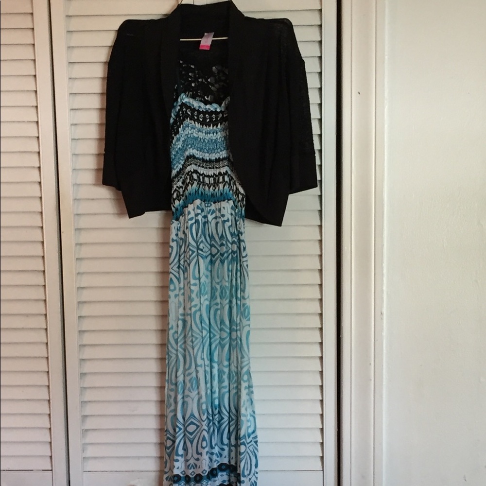 Long summer sundress with black jacket